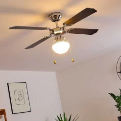 Ventilateur De Plafond Valletta Chrome, Noir, Blanc, 1 Lumiere