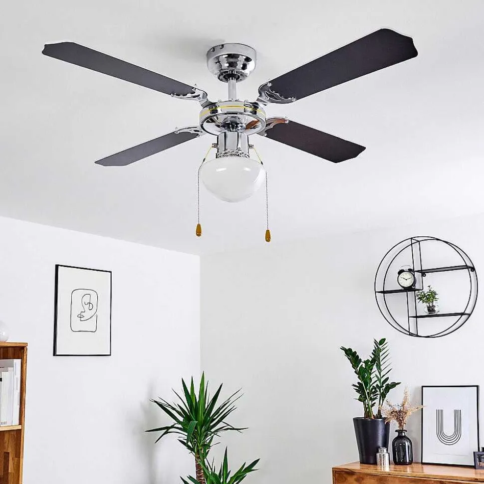 Ventilateur De Plafond Valletta Chrome, Noir, Blanc, 1 Lumiere