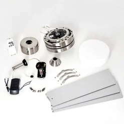 Ventilateur De Plafond Vevey Bois Clair, Nickel Mat, Argente, 2 Lumieres, Telecommandes