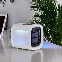 Ventilateur De Table Chania Led Noir, Blanc, 1 Lumiere, Changeur De Couleurs