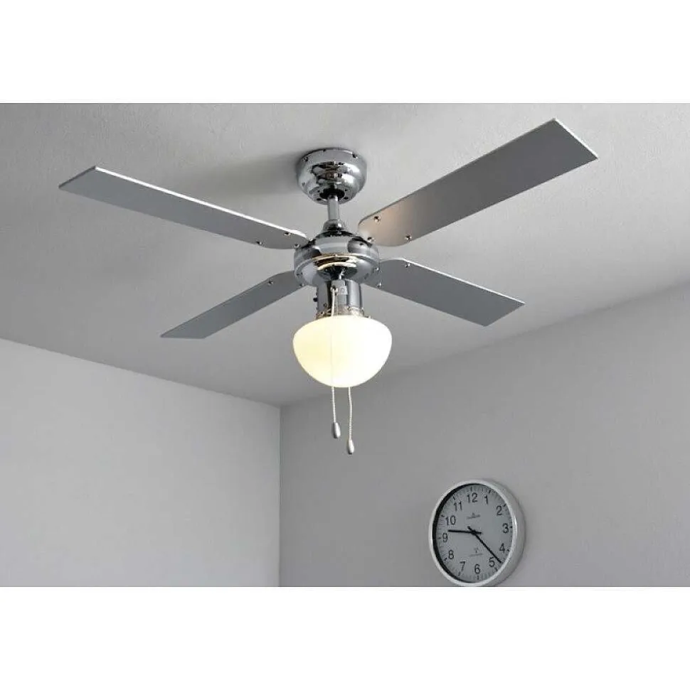 Ventilateur Globo Champion Chrome, Acier Inoxydable, Blanc, 1 Lumiere