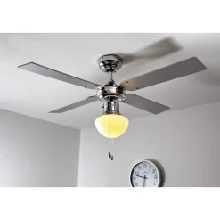 Ventilateur Globo Champion Chrome, Acier Inoxydable, Blanc, 1 Lumiere