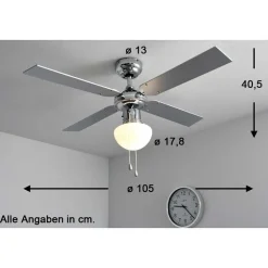 Ventilateur Globo Champion Chrome, Acier Inoxydable, Blanc, 1 Lumiere