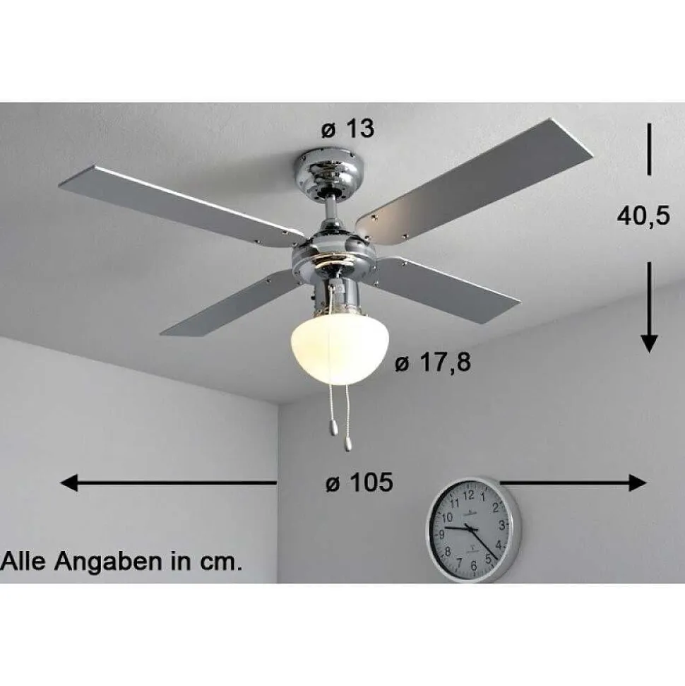 Ventilateur Globo Champion Chrome, Acier Inoxydable, Blanc, 1 Lumiere