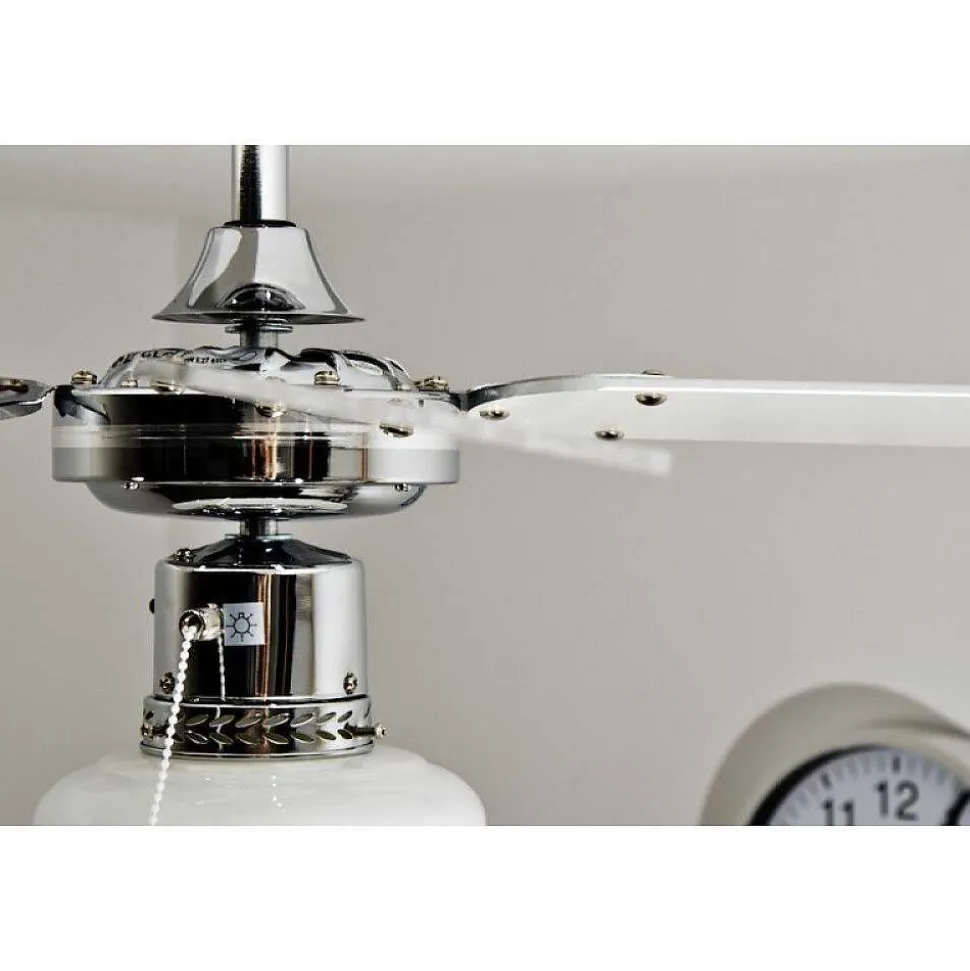 Ventilateur Globo Champion Chrome, Acier Inoxydable, Blanc, 1 Lumiere