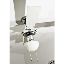 Ventilateur Globo Champion Chrome, Acier Inoxydable, Blanc, 1 Lumiere