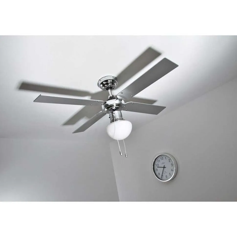 Ventilateur Globo Champion Chrome, Acier Inoxydable, Blanc, 1 Lumiere