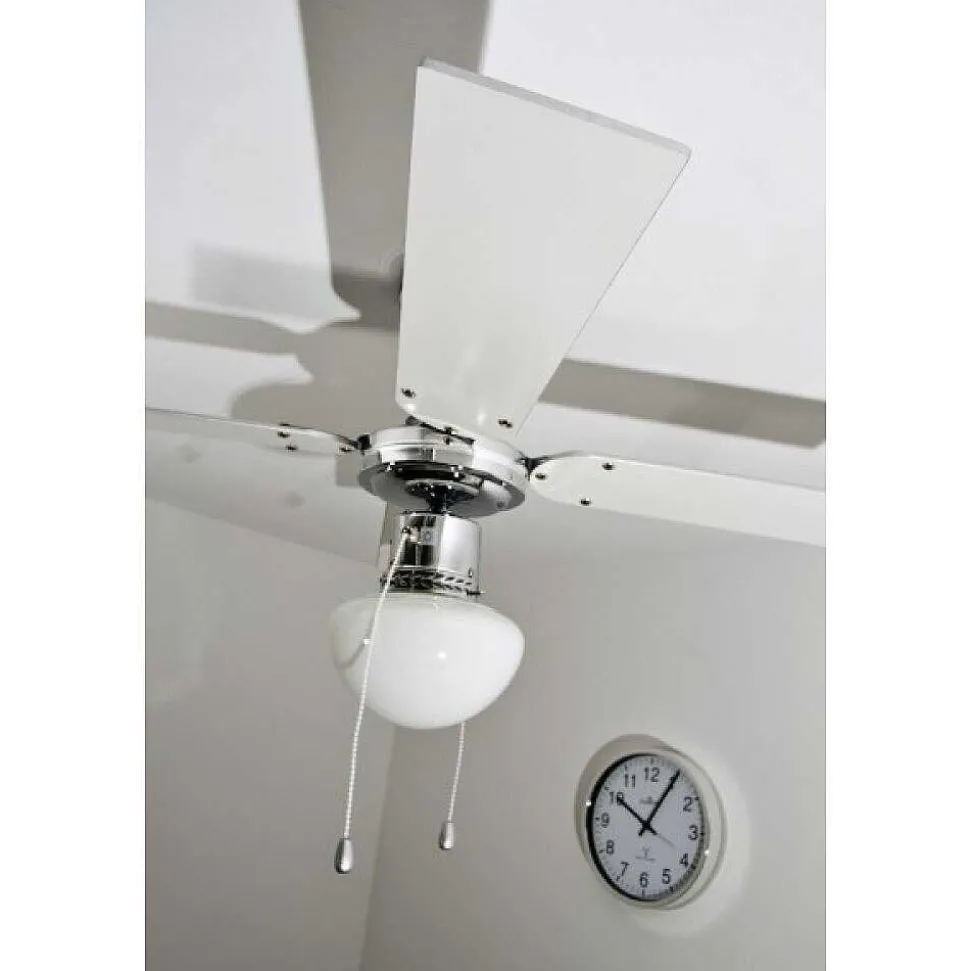 Ventilateur Globo Champion Chrome, Acier Inoxydable, Blanc, 1 Lumiere