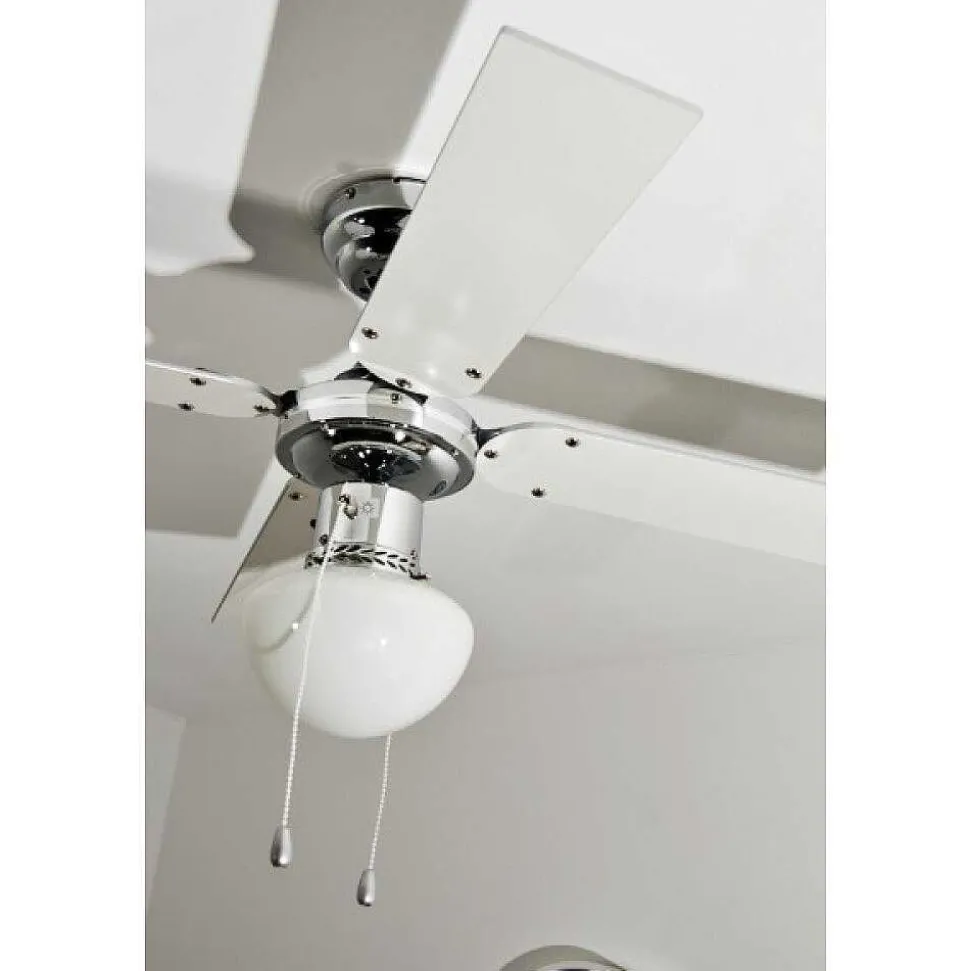 Ventilateur Globo Champion Chrome, Acier Inoxydable, Blanc, 1 Lumiere