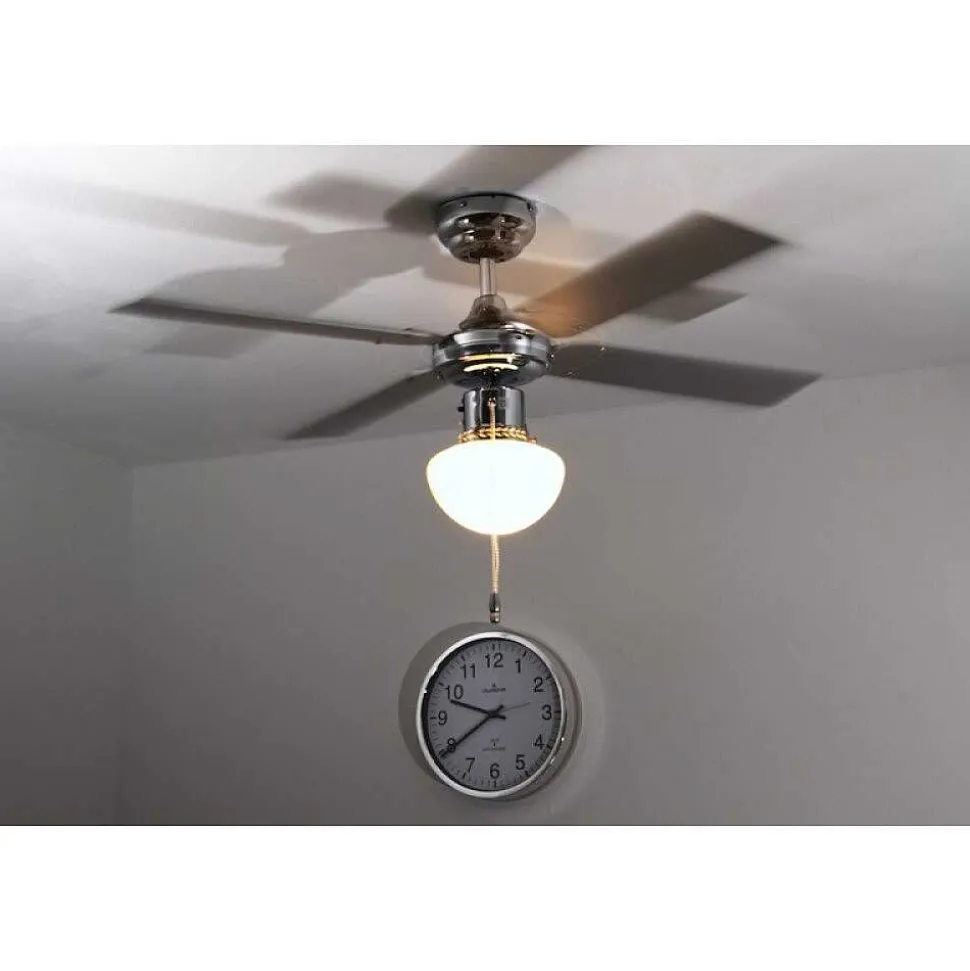 Ventilateur Globo Champion Chrome, Acier Inoxydable, Blanc, 1 Lumiere