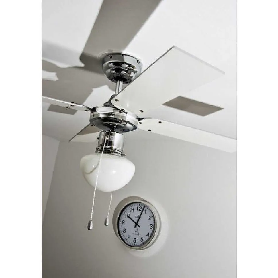 Ventilateur Globo Champion Chrome, Acier Inoxydable, Blanc, 1 Lumiere