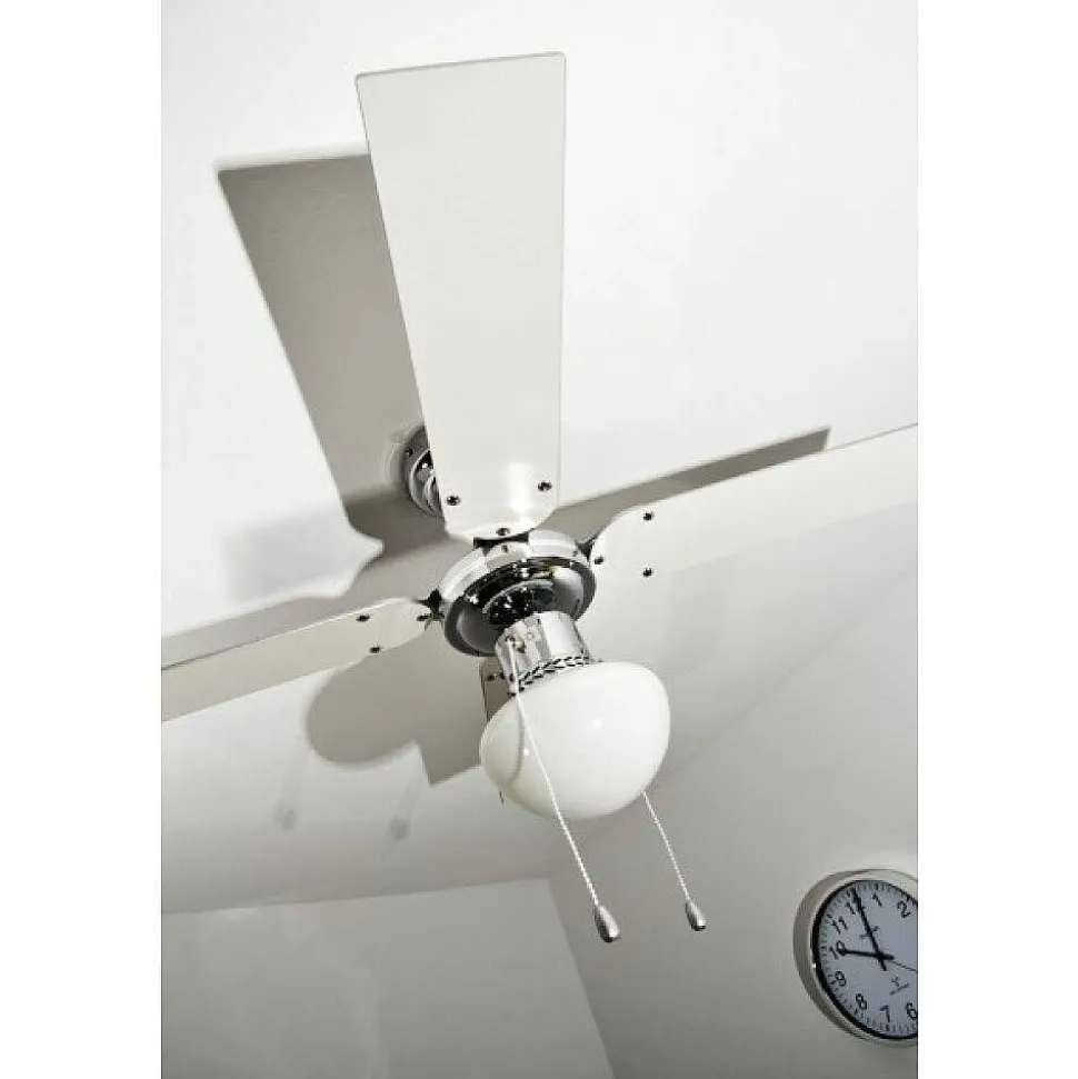 Ventilateur Globo Champion Chrome, Acier Inoxydable, Blanc, 1 Lumiere