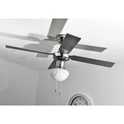 Ventilateur Globo Champion Chrome, Acier Inoxydable, Blanc, 1 Lumiere