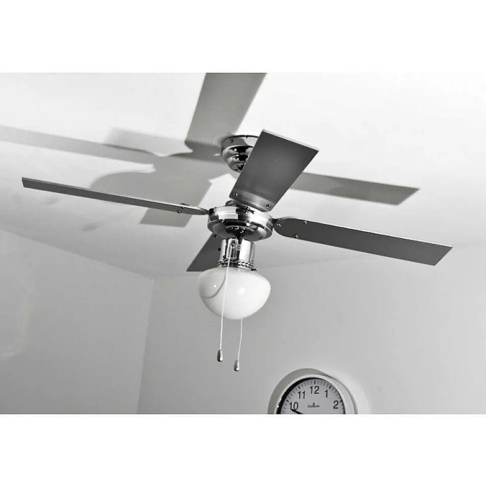 Ventilateur Globo Champion Chrome, Acier Inoxydable, Blanc, 1 Lumiere