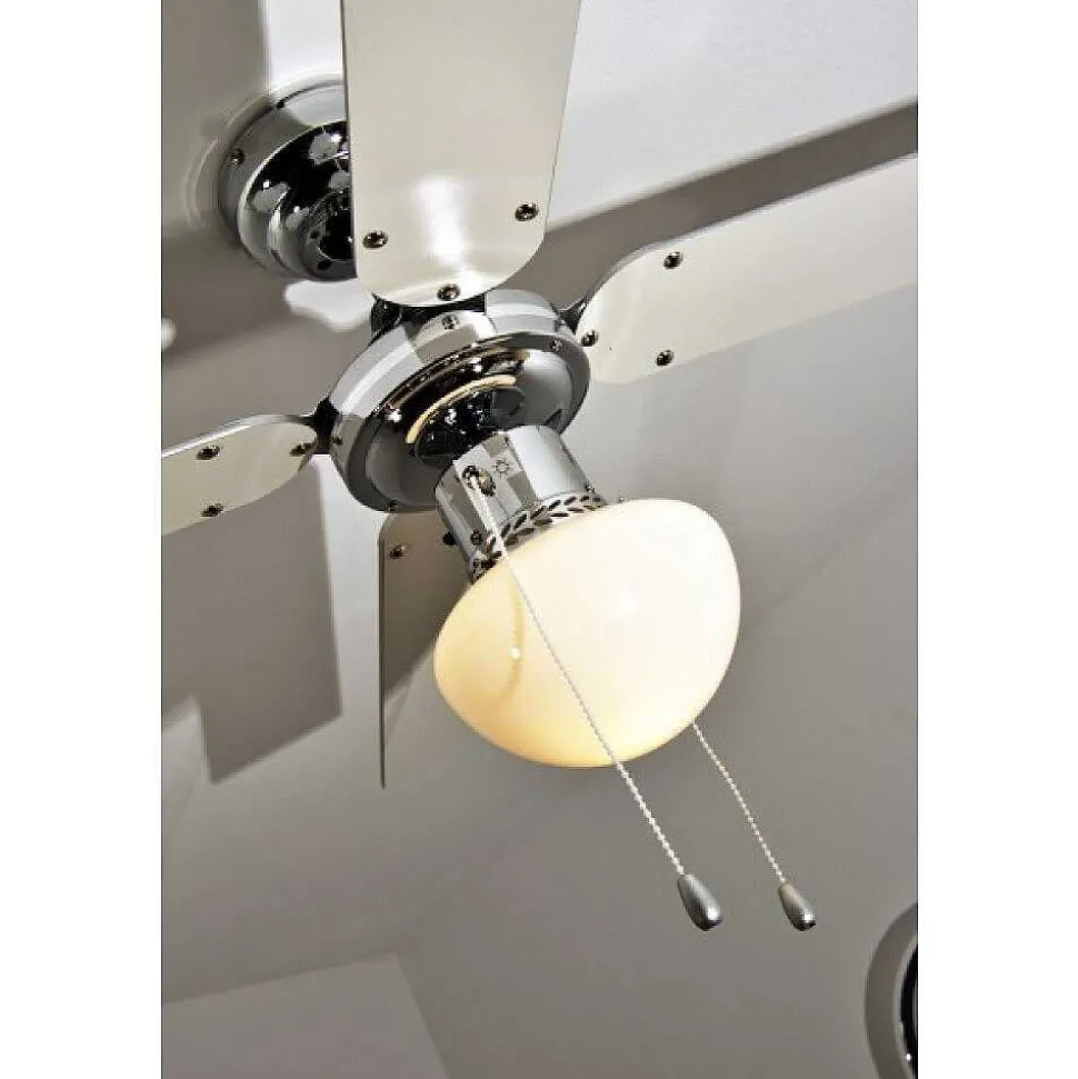 Ventilateur Globo Champion Chrome, Acier Inoxydable, Blanc, 1 Lumiere