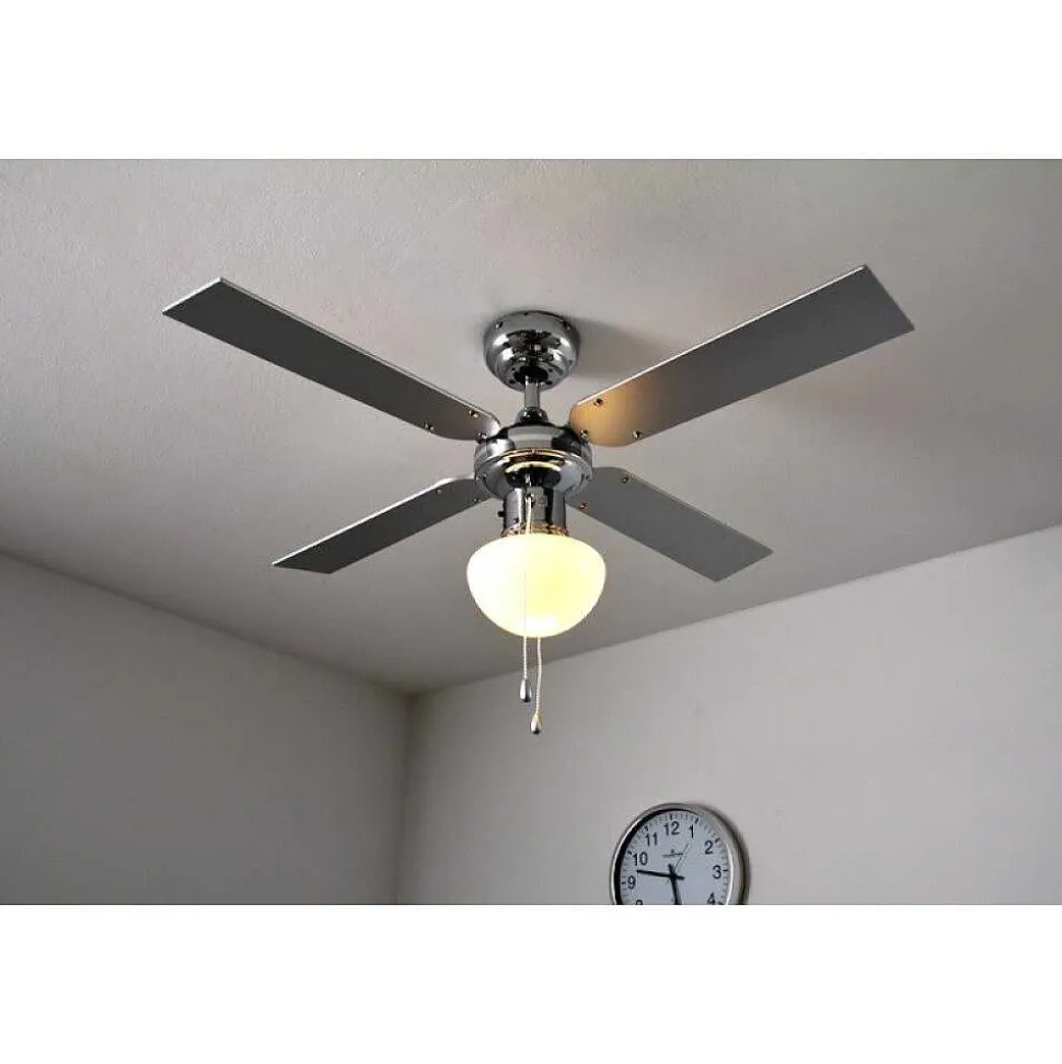 Ventilateur Globo Champion Chrome, Acier Inoxydable, Blanc, 1 Lumiere