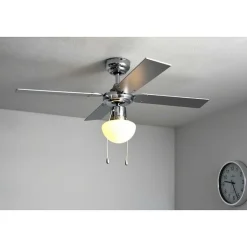 Ventilateur Globo Champion Chrome, Acier Inoxydable, Blanc, 1 Lumiere