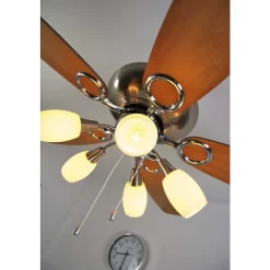 Ventilateur Globo Jerry Chrome, Acier Inoxydable, Nickel Mat, 5 Lumieres