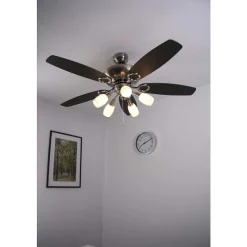 Ventilateur Globo Jerry Chrome, Acier Inoxydable, Nickel Mat, 5 Lumieres