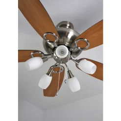 Ventilateur Globo Jerry Chrome, Acier Inoxydable, Nickel Mat, 5 Lumieres