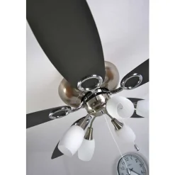 Ventilateur Globo Jerry Chrome, Acier Inoxydable, Nickel Mat, 5 Lumieres