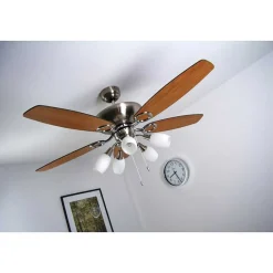 Ventilateur Globo Jerry Chrome, Acier Inoxydable, Nickel Mat, 5 Lumieres