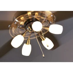 Ventilateur Globo Jerry Chrome, Acier Inoxydable, Nickel Mat, 5 Lumieres