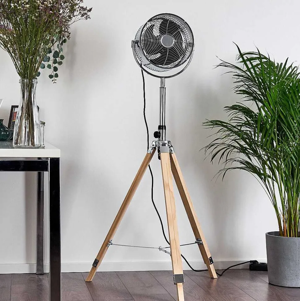 Ventilateur Magaluf Chrome, Bois Clair