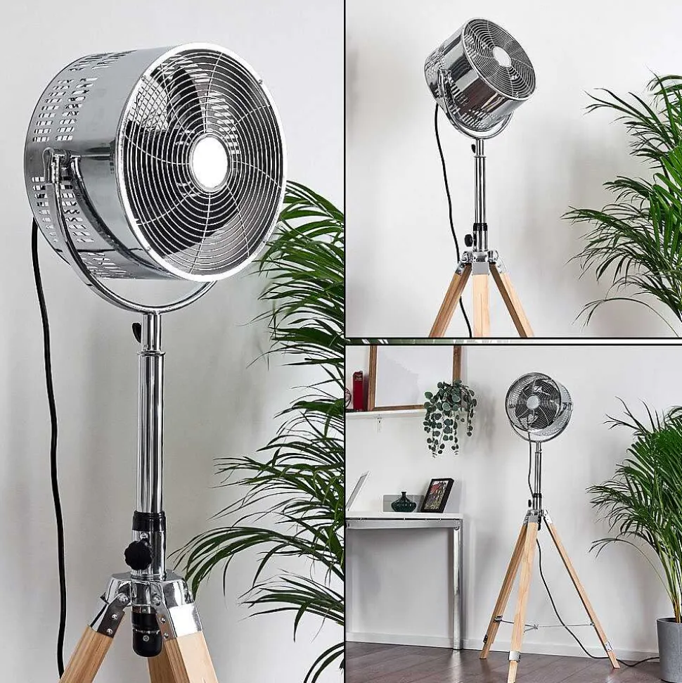 Ventilateur Magaluf Chrome, Bois Clair