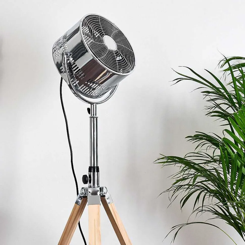 Ventilateur Magaluf Chrome, Bois Clair