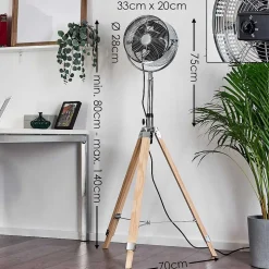 Ventilateur Magaluf Chrome, Bois Clair