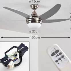 Ventilateurs De Plafond Morino Nickel Mat, Argente, 2 Lumieres, Telecommandes