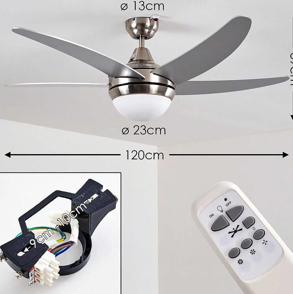 Ventilateurs De Plafond Morino Nickel Mat, Argente, 2 Lumieres, Telecommandes