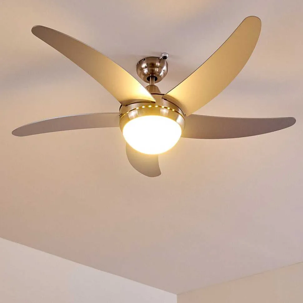 Ventilateurs De Plafond Morino Nickel Mat, Argente, 2 Lumieres, Telecommandes