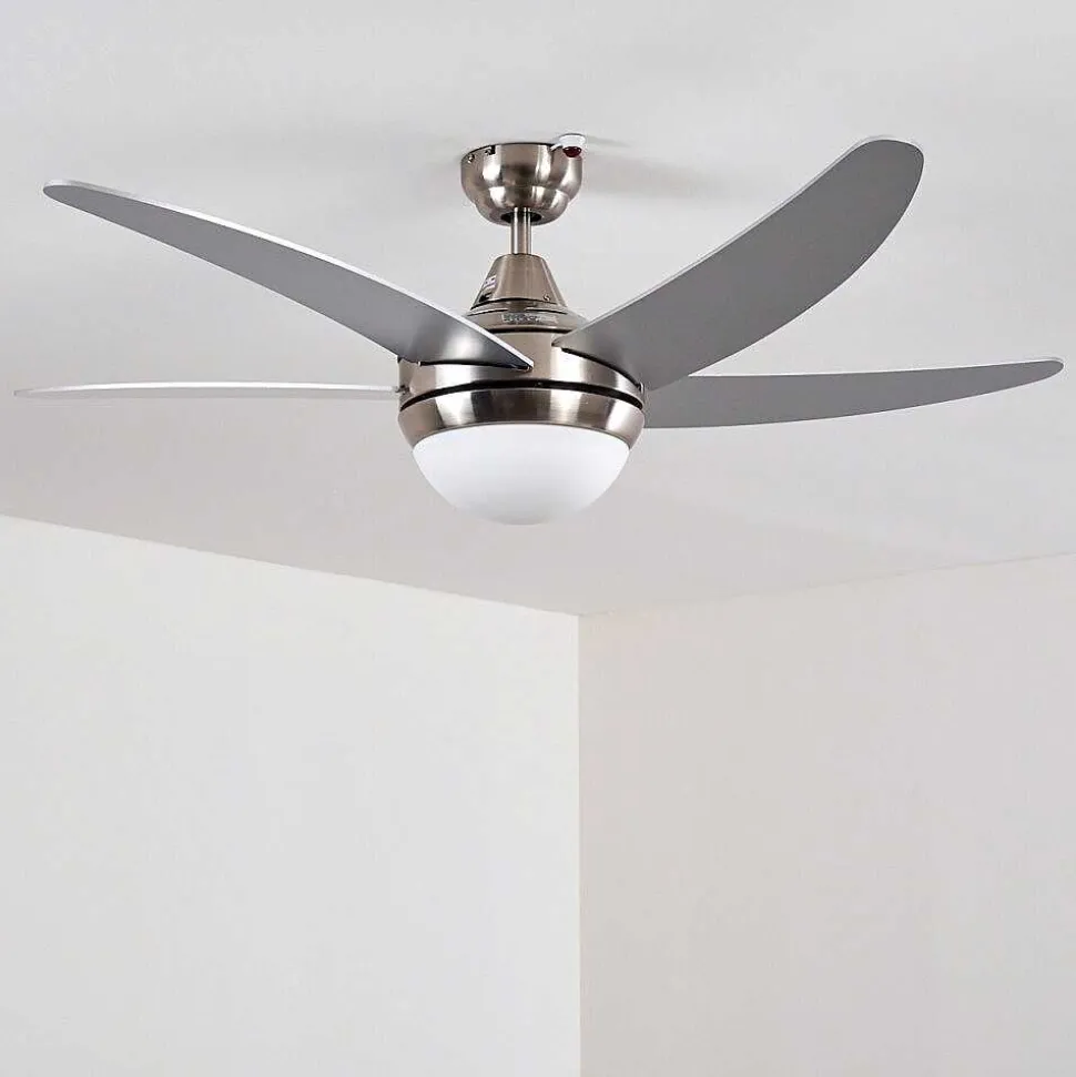 Ventilateurs De Plafond Morino Nickel Mat, Argente, 2 Lumieres, Telecommandes