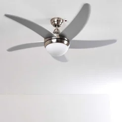 Ventilateurs De Plafond Morino Nickel Mat, Argente, 2 Lumieres, Telecommandes