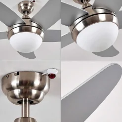 Ventilateurs De Plafond Morino Nickel Mat, Argente, 2 Lumieres, Telecommandes