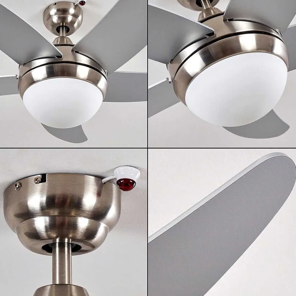 Ventilateurs De Plafond Morino Nickel Mat, Argente, 2 Lumieres, Telecommandes