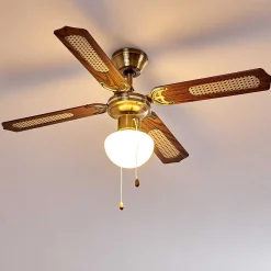 Ventilateurs De Plafond Morea Vieux Laiton, Bois Fonce, 1 Lumiere