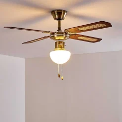 Ventilateurs De Plafond Morea Vieux Laiton, Bois Fonce, 1 Lumiere