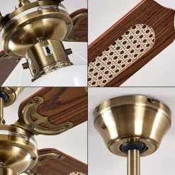 Ventilateurs De Plafond Morea Vieux Laiton, Bois Fonce, 1 Lumiere